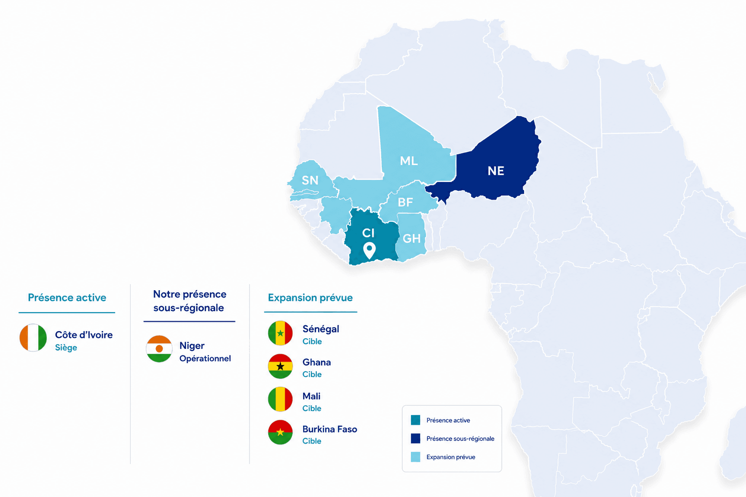 Carte de présence régionale Hambo Groupe en Afrique de l'Ouest